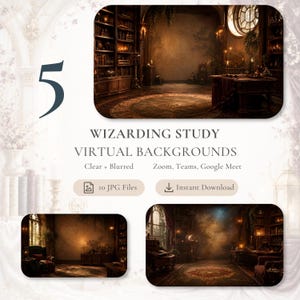 Zoom Background, Dark Academia Wizard Study | Clear + Blurred 4K JPG
