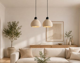Podwójna lampa wisząca drukowana w 3D, żyrandol o wyglądzie betonu, nowoczesna lampa sufitowa E27