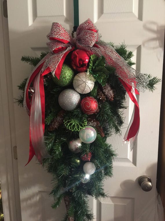 Traditional Christmas Teardrop Red White And Lime Green Made Etsy