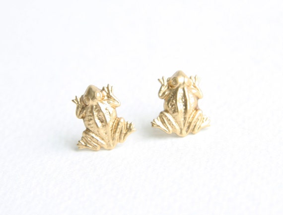 gold frog earrings
