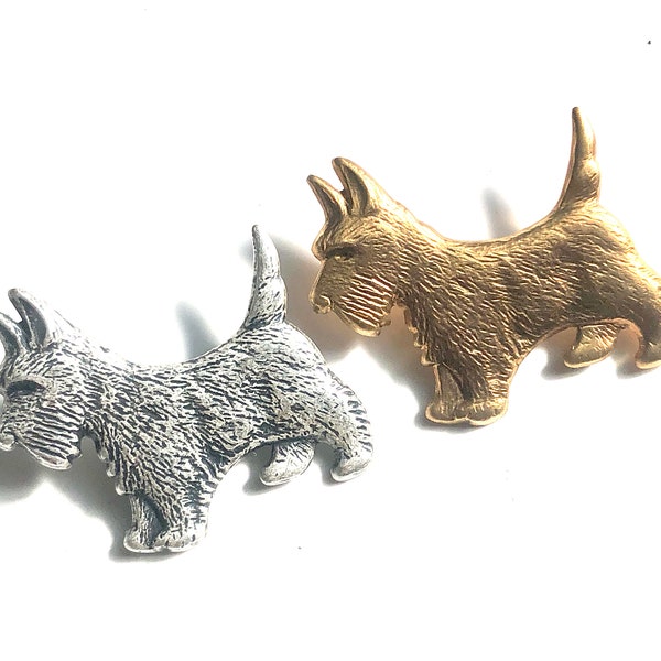 Adorable Highland Terrier Westie Scottie Dog Brooch Made From Brass Stamping in Brass or Antique Silver Finish