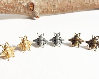 Honey Bee Stud Earrings Golden Brass Antique Silver Antique Brass Finishes