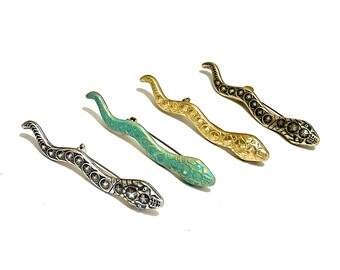 Divine Decorative Snake Brooch with Brass Stampings in Golden & Antique Brass Silver Verdigris