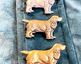 Splendid Spaniel Dog Brooch with Brass Stamping in Antique Sterling Silver Antique Gold or Oxidised Brass Finishes