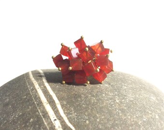 Gorgeous Abstract Burnt Orange Gemstone Cocktail Ring with Carnelian Box Beads & Adjustable Base