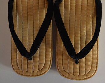 Setta zori straw sandals, vintage Japanese footwear, leather soles