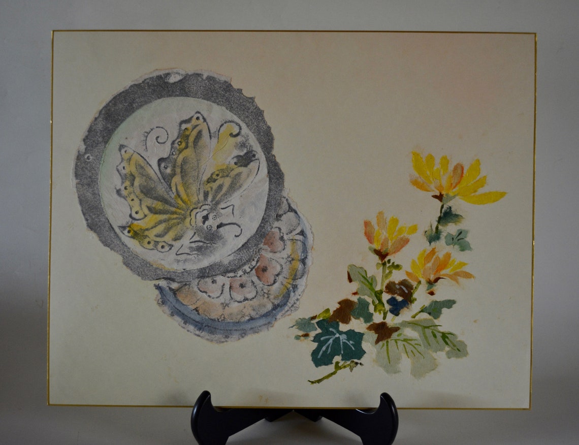 Japanese Chigirie Tornpaper Art on a Shikishi Board Large Etsy