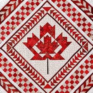 Motif de courtepointe feuille d'érable canadienne, courtepointe murale patriotique rouge blanc (téléchargement PDF)