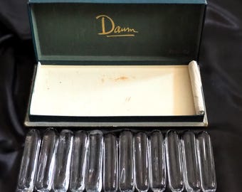 Juego vintage de 12 reposapalillos y cuchillos de cristal transparente tallado de Daum France