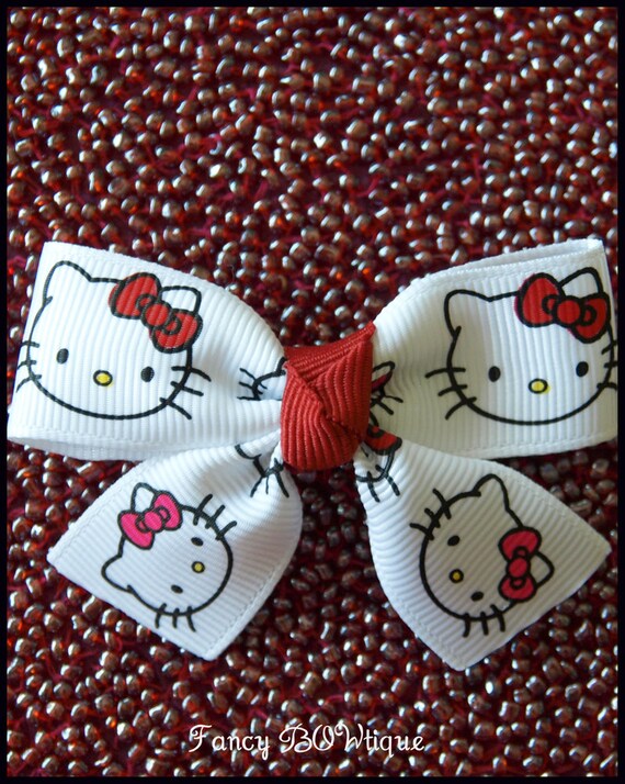Items similar to Hello Kitty hair clip hair accessory hair bow for