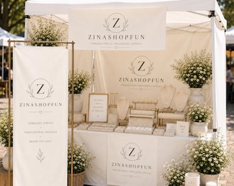 Custom Vendor Booth Banner Set, Personalized Logo Fabric Sign, Market Tent Backdrop, Branded Table Runner, Small Business Display