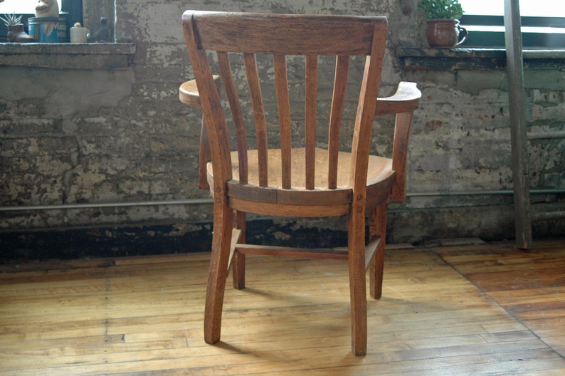 Vintage Wooden Oak Library Chair Bankers Chair Courthouse Etsy