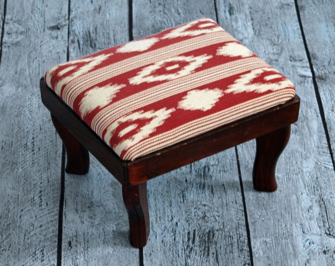 Small Vintage Footstool With Burgundy and Cream Southwestern Etsy