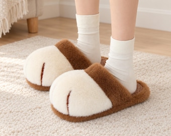 Adorable Snowball Paw Slippers for Women, Soft Fleece Lined Cozy Indoor Footwear