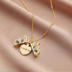 Cross-border wish Amazon New Women's Butterfly I Love You Love Album Box Pendant Necklace Jewelry