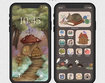 Hand-Drawn Mushroom Wallpaper, Woodland Cottagecore Icon Pack for iOS and Android (Digital Download)