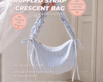 Patrón de costura PDF para bolso Crescent / Bolso de hombro con lazo / Correa fruncida convertible ajustable / Patrón para bolso Moon / Bolso Hobo / Descarga instantánea
