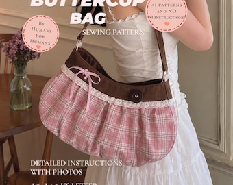 Patrón de costura PDF para bolso Buttercup / Patrón de monedero con botones / Bolso plisado / Patrón de bolso tote DIY / Proyecto de costura / Descarga instantánea