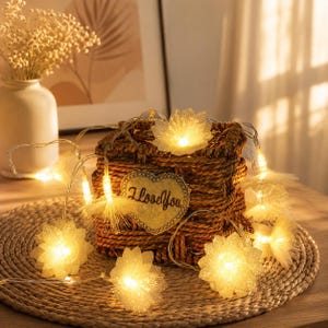 LED Flower Fairy Lights, Handmade Blossom String Lights, Warm Bedroom Decor, Floral Fairy Lights, Gift for Mom