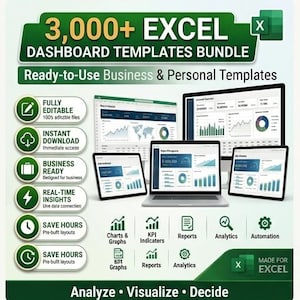 3,000+ Excel Templates Bundle | +200 BONUS Templates | Business, Budget, Finance & Planner Spreadsheets | Instant Download