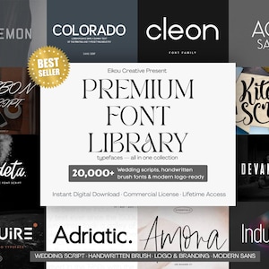 Pacchetto di oltre 20.000 font / Font per matrimoni in stile corsivo, pennelli scritti a mano e loghi moderni / Uso commerciale / Download immediato