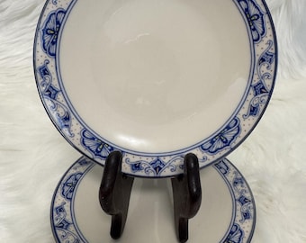 Vintage Franciscan "Mandalay" Bread and Butter Plates， Set of 4, Blue Floral Platinum Trim, Masterpiece China, Made in USA