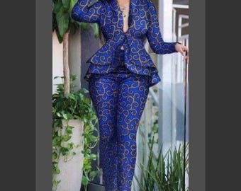 Conjunto africano de dos piezas, blazer y pantalón, ropa de boda, atuendo formal, trajes y pantalón, ropa africana, conjunto de dos piezas Ankara, ropa Ankara, ropa africana