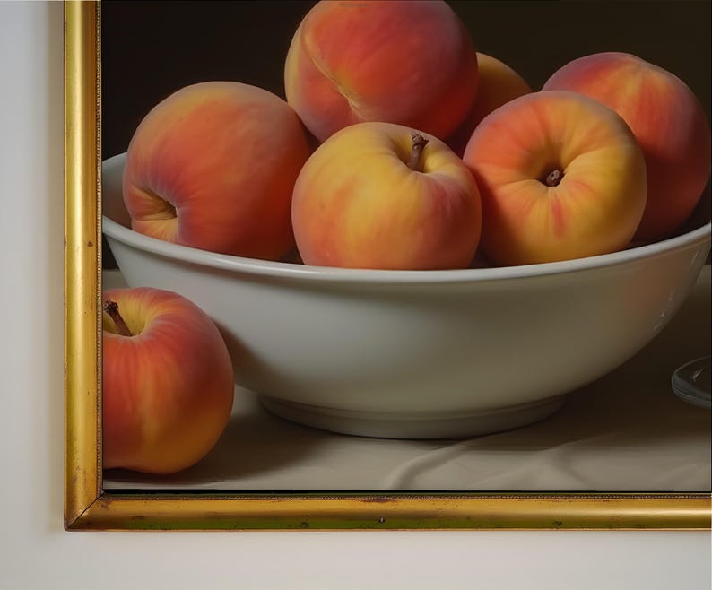 Peaches and White Wine Painting: Vintage Still Life Wall Art (Printable Digital Download) image 3