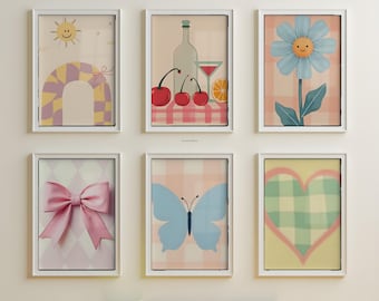 Danish Pastel Gallery Wall Set of 6: Dopamine Decor Prints, Preppy Dorm Room Wall Art (Printable Digital Download)