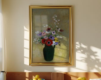 Odilon Redon Green Vase with Mixed Flowers Print, Antique Floral Painting (Digital Download)