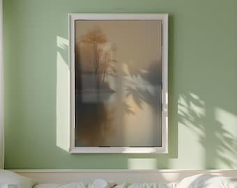 Misty Lake Autumn Trees Print, Tonalist Landscape Art (Digital Download)