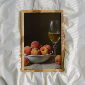 Peaches and White Wine Painting: Vintage Still Life Wall Art (Printable Digital Download) image 2