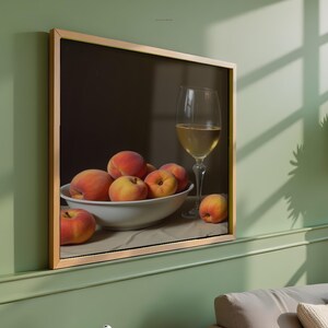 Peaches and White Wine Painting: Vintage Still Life Wall Art (Printable Digital Download) image 4