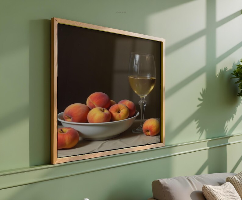 Peaches and White Wine Painting: Vintage Still Life Wall Art (Printable Digital Download) image 4