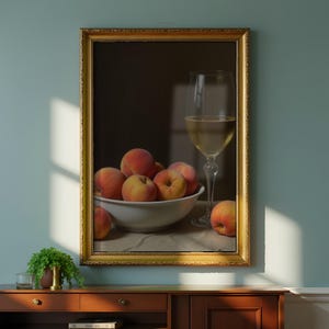 Peaches and White Wine Painting: Vintage Still Life Wall Art (Printable Digital Download) image 5