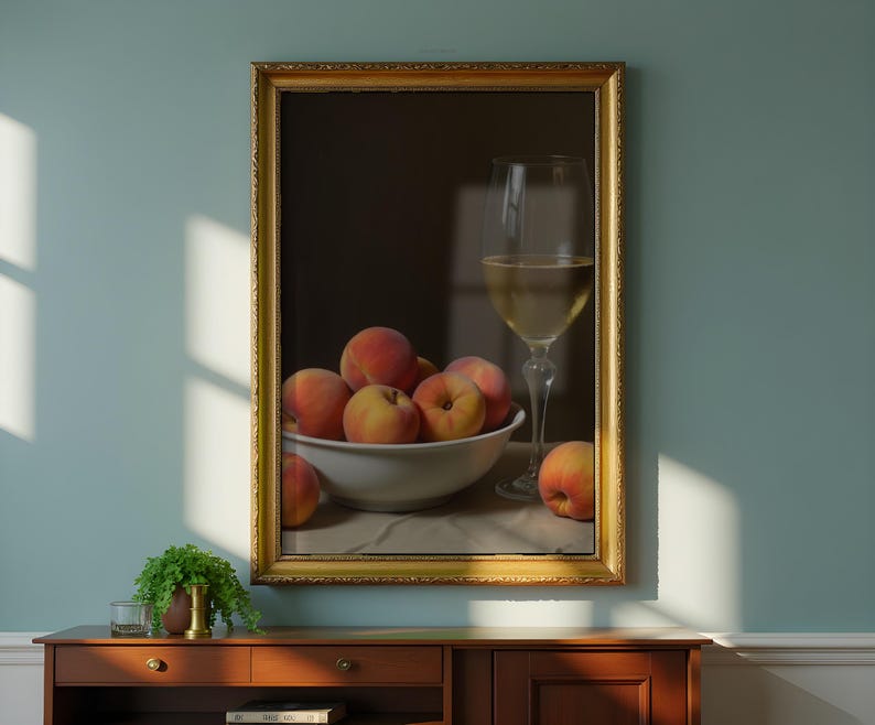 Peaches and White Wine Painting: Vintage Still Life Wall Art (Printable Digital Download) image 5