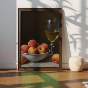 Peaches and White Wine Painting: Vintage Still Life Wall Art (Printable Digital Download) image 6