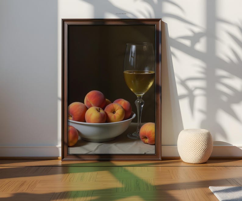 Peaches and White Wine Painting: Vintage Still Life Wall Art (Printable Digital Download) image 6