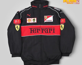Vintage F1 Embroidered Ferrari Black Racing Jacket