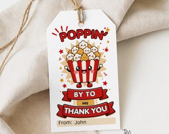 Etiqueta de agradecimiento, diseño de palomitas de maíz Kawaii / Plantilla editable de Canva, archivos digitales listos para imprimir