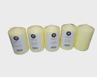 Opella Unscented Pillar Candles | 35 Hour Long Burn | Ivory Set of 5