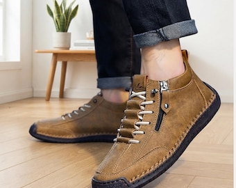 Diesel Vintage Leather Sneakers for Men's/square Toe Shoes Size UK