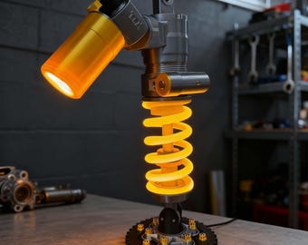 Industrial Motorcycle Shock Absorber Desk Lamp,Steampunk Gear Base Light,Mechanic Gift, Automotive Enthusiast Decor,Garage Office Table Lamp