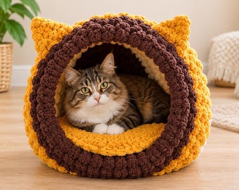 Handmade Winter Crocheted Soft Cat Cave & Bed