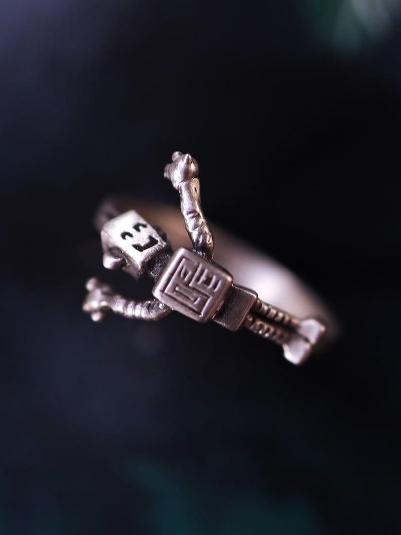 Silver Robot Ring Gift for Robotics Geeks Happy Robot Necklace image 1