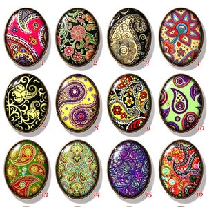 Paisley cabochons,Flat Back Transparent Glass Cameo for DIY Jewelry Making Supplies,Handmade Dome cabochons,Oval Glass Cabochons