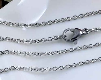 10pcs Stainless Steel Necklace Chain With Lobster Clasp - Finished Necklace Chain - Flat O Chain - Stainless Steel Cable Chain, BU317