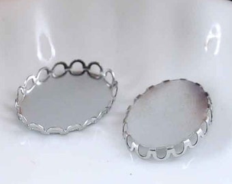 50pcs 13x18mm/18x25mm Oval Stainless Steel Lace Frame Bezel Cup, Oval Bezel Pendant Trays Setting Blanks, Cabochon Setting Wholesale, BU343
