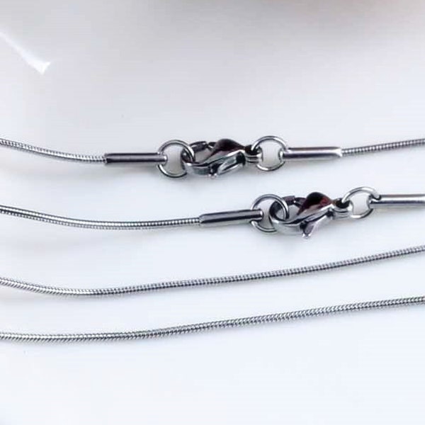 10pcs Stainless Steel Necklace Chain With Lobster Clasp - Finished Necklace Chain- 0.9mm Round Snake Chain - Thin Chain -Jewelry Chain,BU336