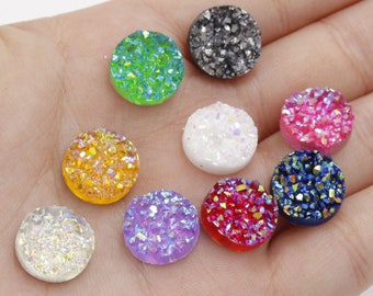 20pcs 12mm Round Druzy Cabochons Glitter Resin Cabochon 12mm Mermaid Scale Cabochons Resin Cabochons Choose Your Color, JC49